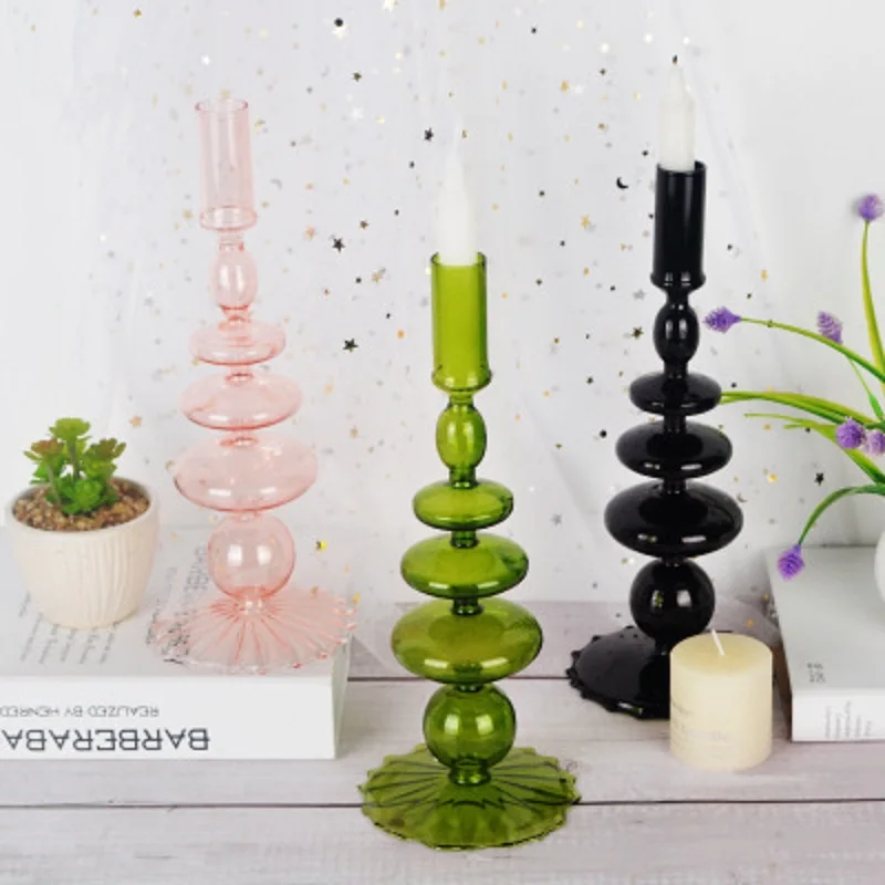 

Handmade European Vintage Glass Candlestick Romantic Dinner Decoration For Home Wedding Candle Holder Rod Wax Candelabrum Gift