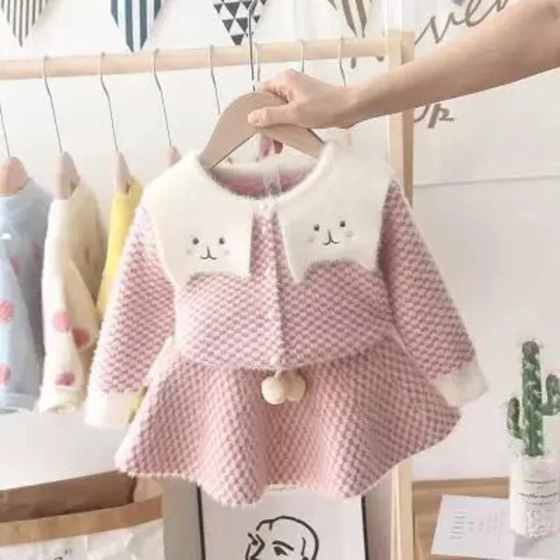 

Cute Baby girl cardigan cat fashion princess style girls sweater outfits 2pcs skirt suits autumn winter kids sets infant clothes