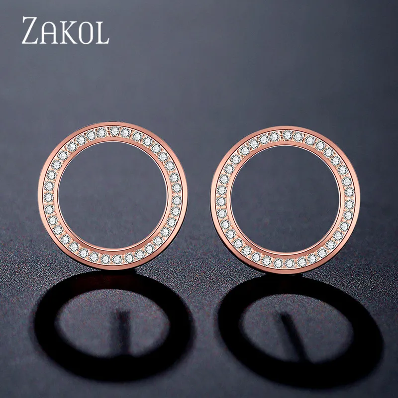 Rose Earrings ZAKOL Лидер продаж розовый круг цвет золотой циркония Кристалл Модные серьги ожерелье набор для элегантных женщин Свадебные украшения FSSP3016 - Окраска металла: Rose Earrings