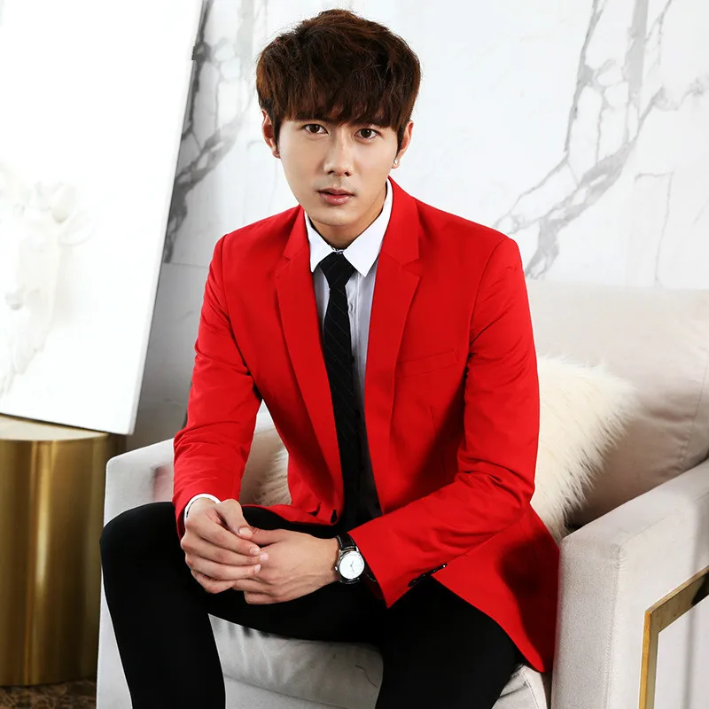 Мужской красный костюм приталенный Свадебный повседневный мужской блейзер с