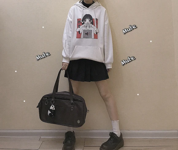 Аниме принт толстовка женская Kawaii Толстовка Harajuku одежда пуловер с капюшоном корейского размера плюс тонкая Повседневная Уличная одежда Топ V562