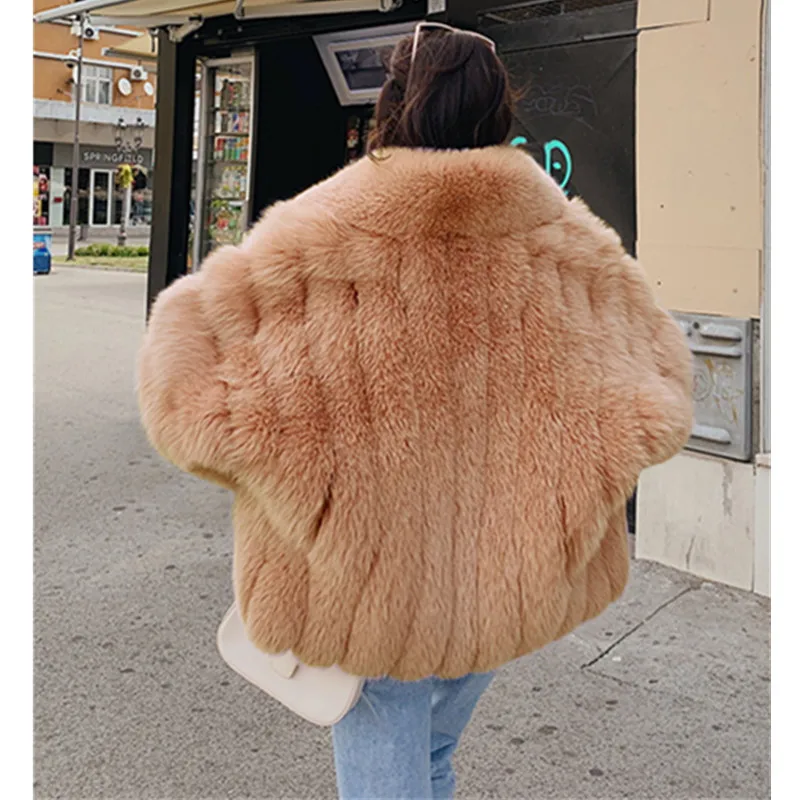 Winter Women Faux Fox Fur Coat Warm Thick Fashion Loose Coat Ladies Faux Fur Jacket Female Fluffy Jacket Oversized Coat Splicing