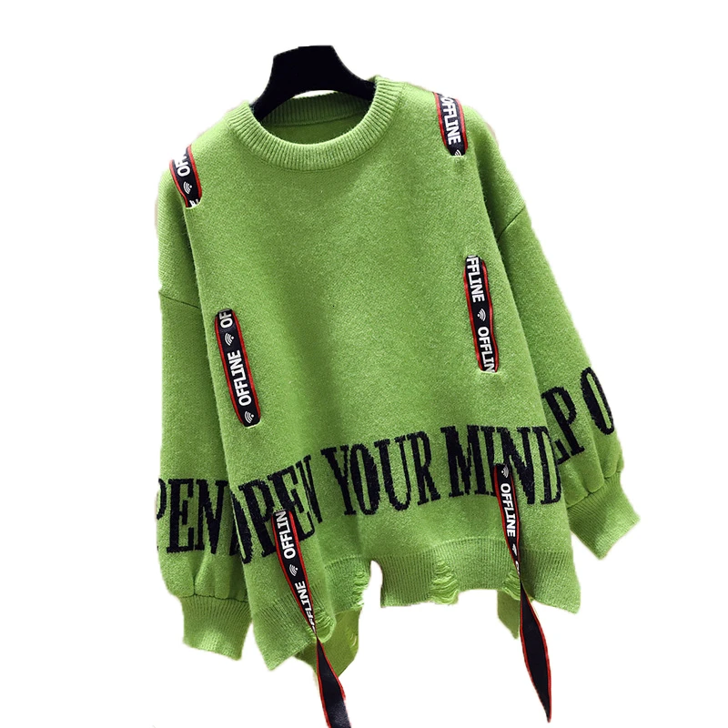 Женский вязаный свитер QING MO асимметричный Пуловер зеленого цвета с буквенным