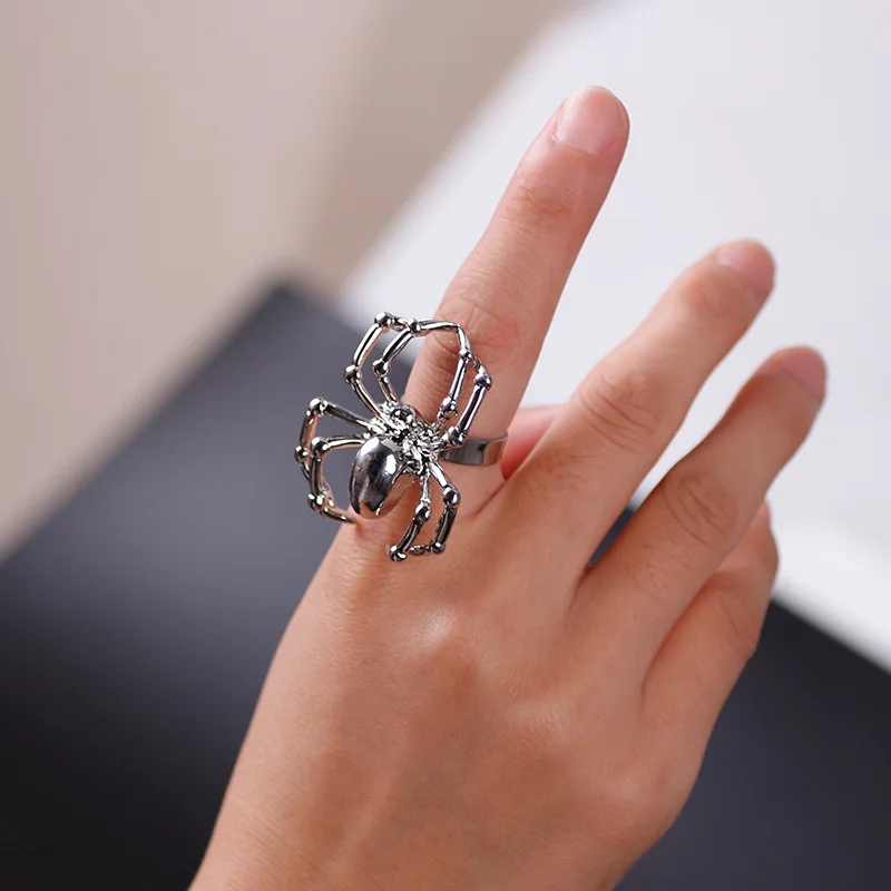 Кольцо с пауком для мужчин и женщин регулируемое в готическом стиле имитация