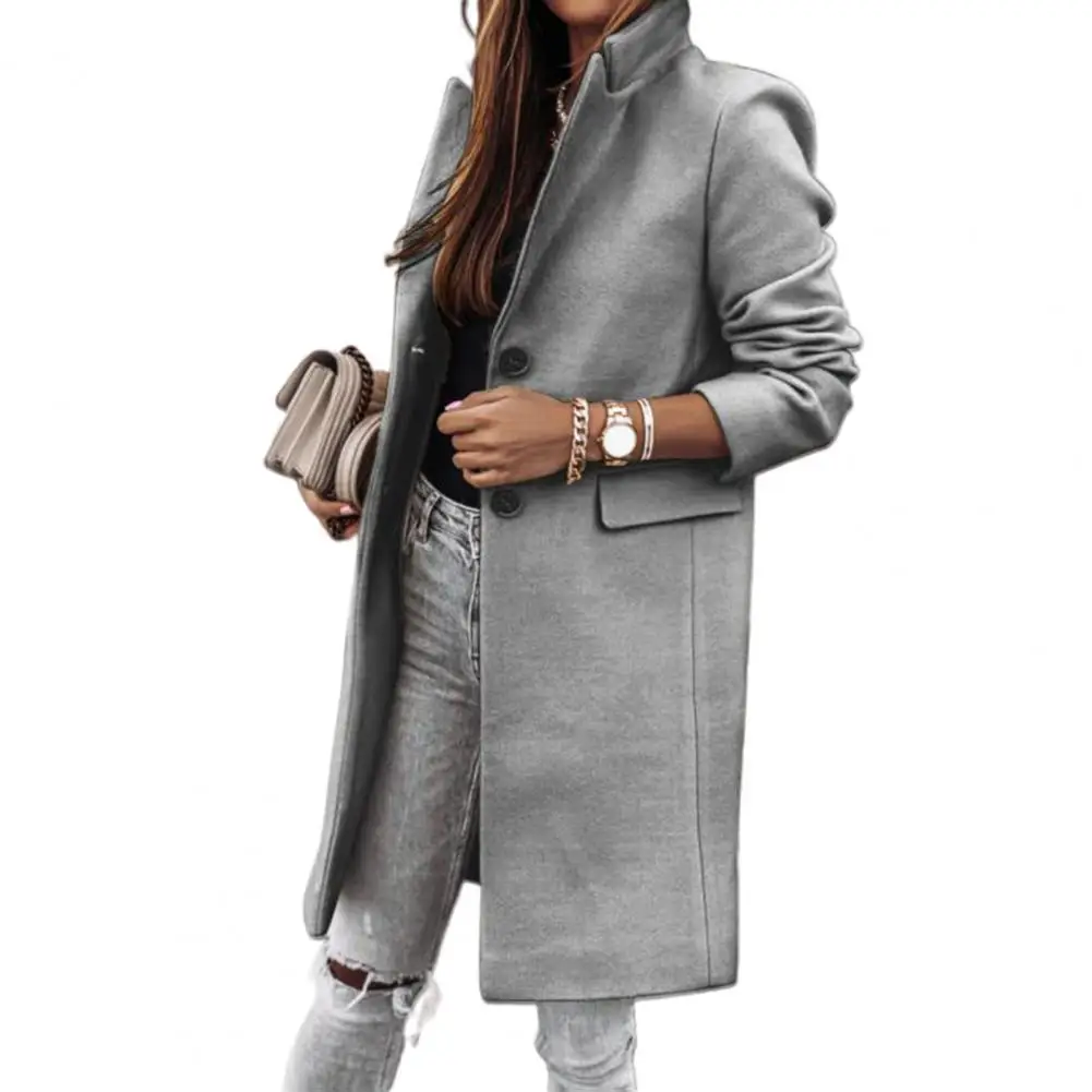 

Women Winter Warm Long Sleeve Button Lapel Coat Mid-length Jacket Overcoat