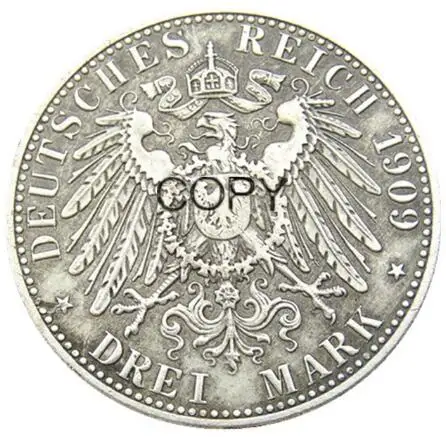 

Германия, Анхальт 3 Mark 1909 Фридрих II Посеребренная копировальная монета