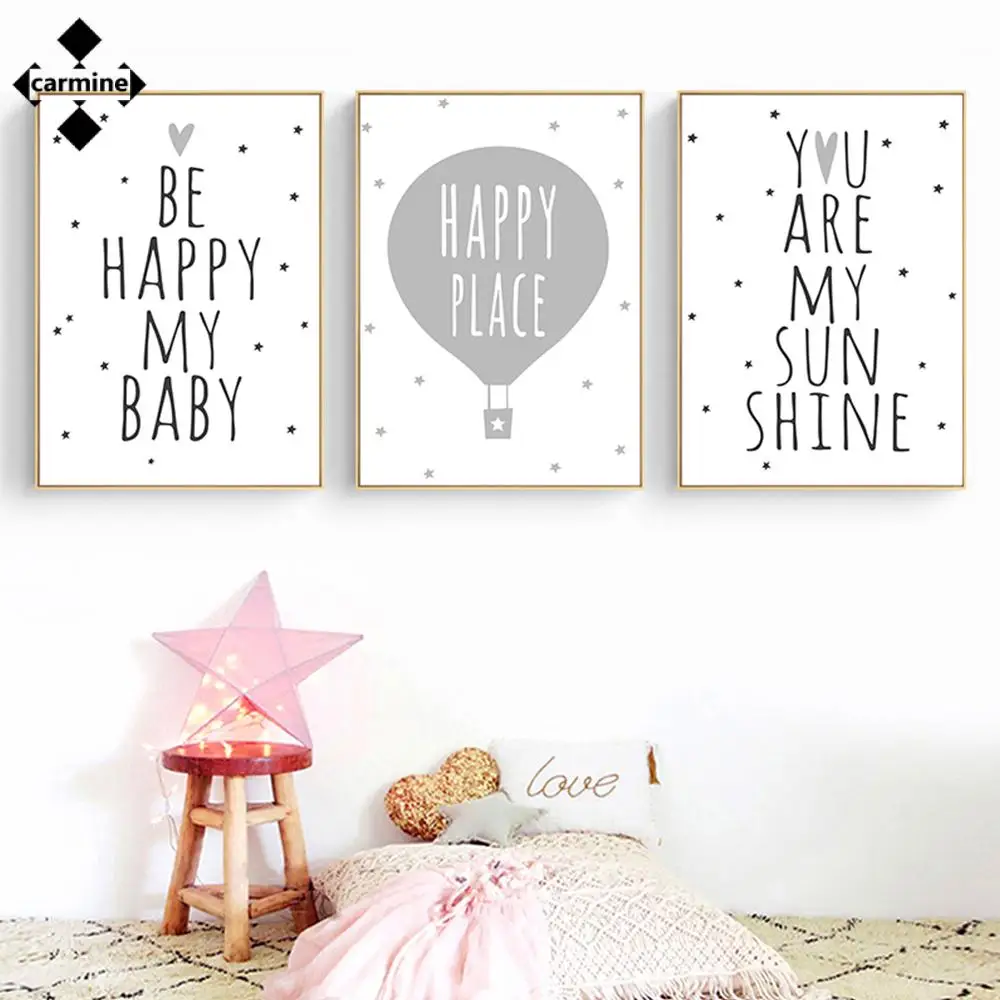 

Nordic Nursery Wall Art Painting Grey Balloon Sunshine Quotes Canvas Pictures Modern Wall Art Posters and Prints for Child Decor