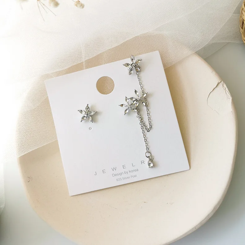 Корейские модные серьги цепочки с цветком из циркония Асимметричные стразы для