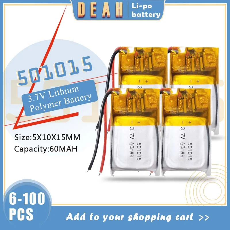 6-100 шт 501015 60mah Lipo cells 3 7 V литиевая полимерная аккумуляторная батарея для MP3 MP4 MP5 GPS
