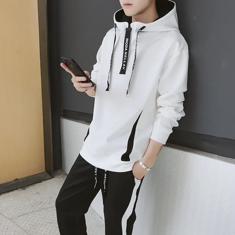 2019 мужской осенний свитер с капюшоном повседневный Тонкий комплект буквами