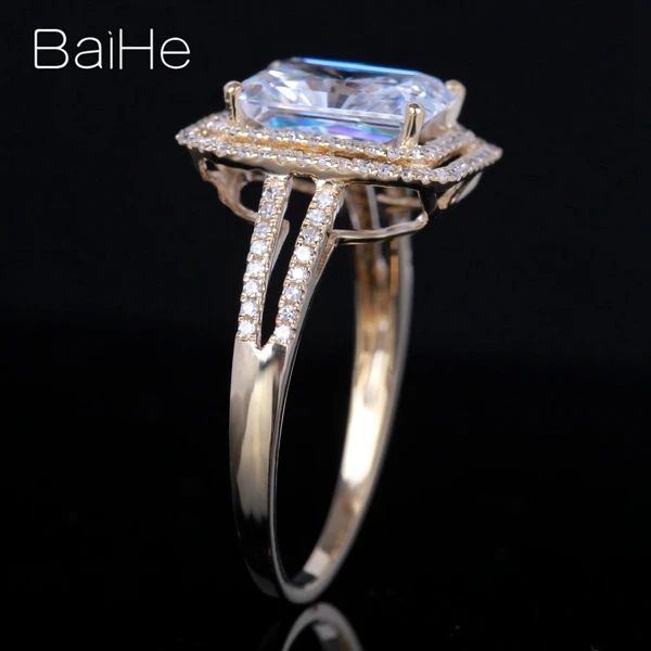 BAIHE Твердые 14 к желтое золото 5.9CT сертифицированные, подлинные AAA класс кубического циркония Подушка обручальное кольцо для женщин роскошный модный подарок кольцо