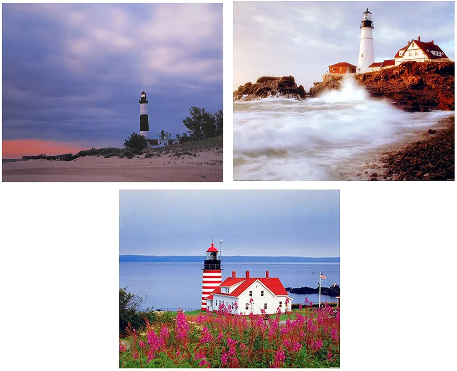 

Lighthouse Portland Maine Three Set 8x10 Picture Ocean Landscape Wall Decor Art Print Posters