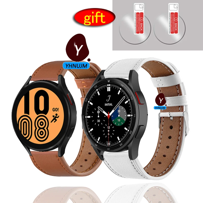 

Ремешок кожаный для Samsung Galaxy Watch 4 Classic, Защитная пленка для экрана Samsung Galaxy Watch 4, 42 мм 46 мм