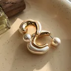 Серьги-гвоздики HUANZHI, с жемчугом, геометрической формы, золотистого металла, 2021
