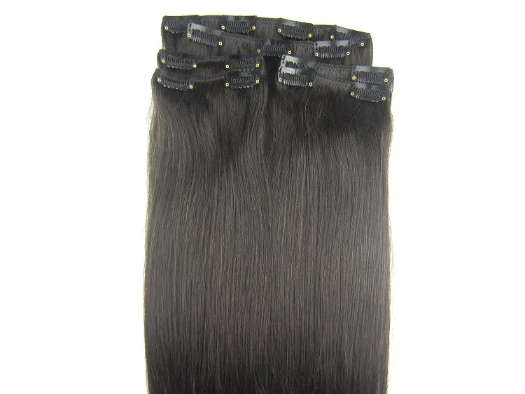ZZHAIR, 100 г-140 г, 1"-24", волосы remy для машинного производства, 6 шт. в наборе, человеческие волосы для наращивания на заколках, набор на всю голову, Натуральные Прямые Волосы - Цвет: # 1B