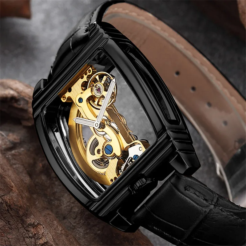 Топ бренд Роскошные мужские часы прозрачные автоматические механические из