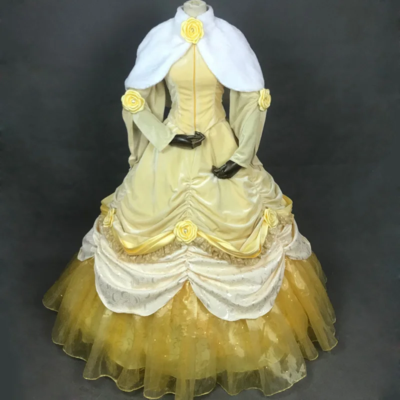 

Чудовище Белль косплей костюм взрослые женщины принцесса зимнее платье с накидкой Хэллоуин Рождественская Вечеринка бальное платье