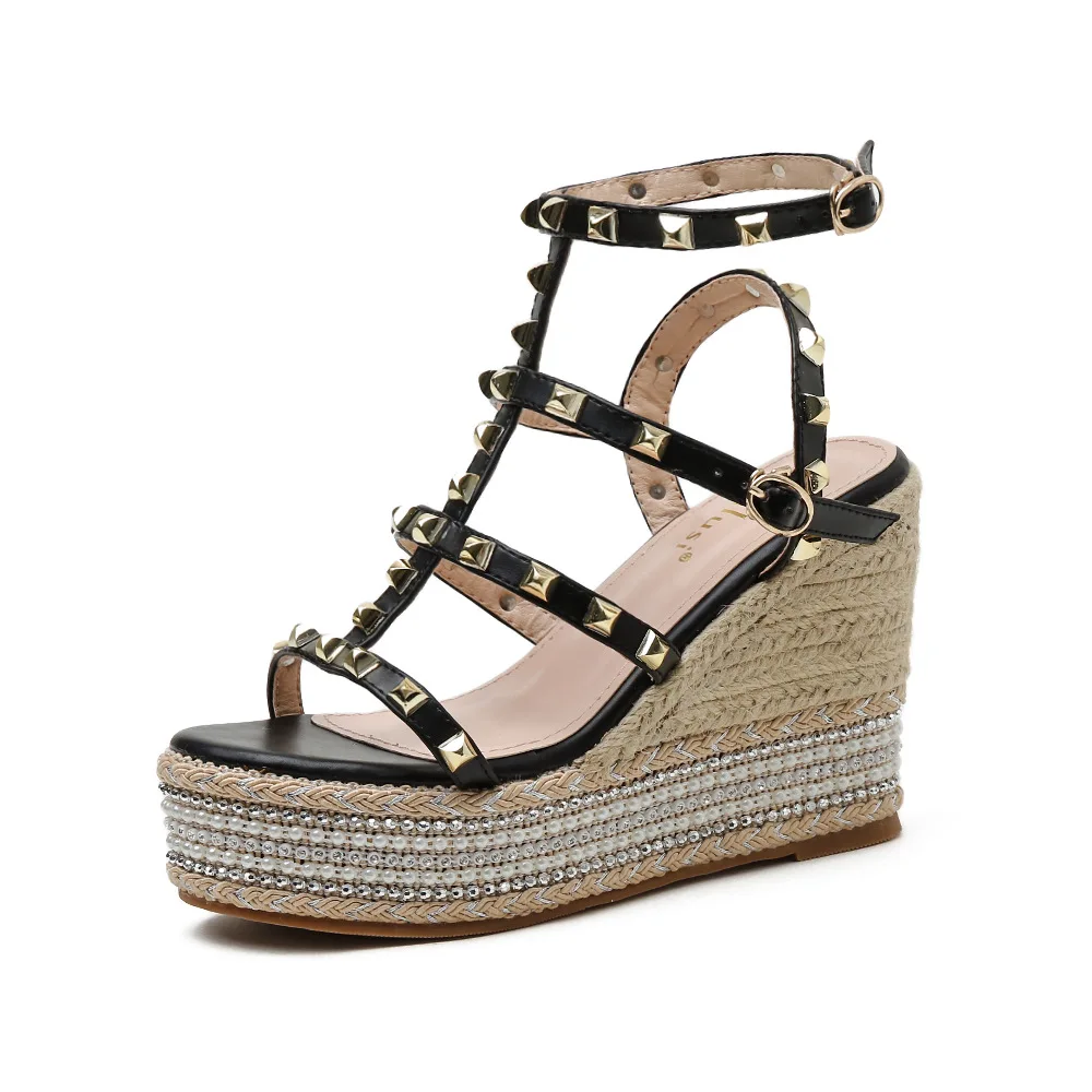 

Beige Heeled Sandals Clogs Wedge Fashion Womens Shoes 2021 Muffins shoe Black Platform Rhinestone Luxury Comfort Girls New Thick