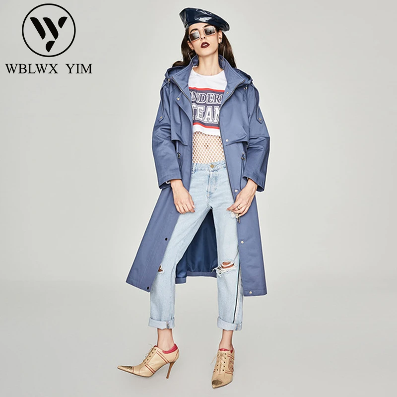 Женский Повседневный тренчкот с капюшоном Свободный Длинный в Корейском стиле