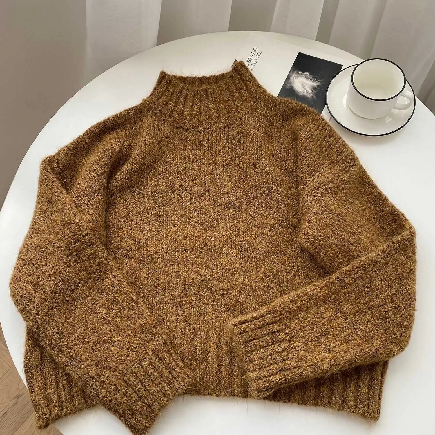 

COZOK Soft Half Turtleneck Sweater Women's Loose and Lazy Sweater Long Sleeve Pullover Ly651