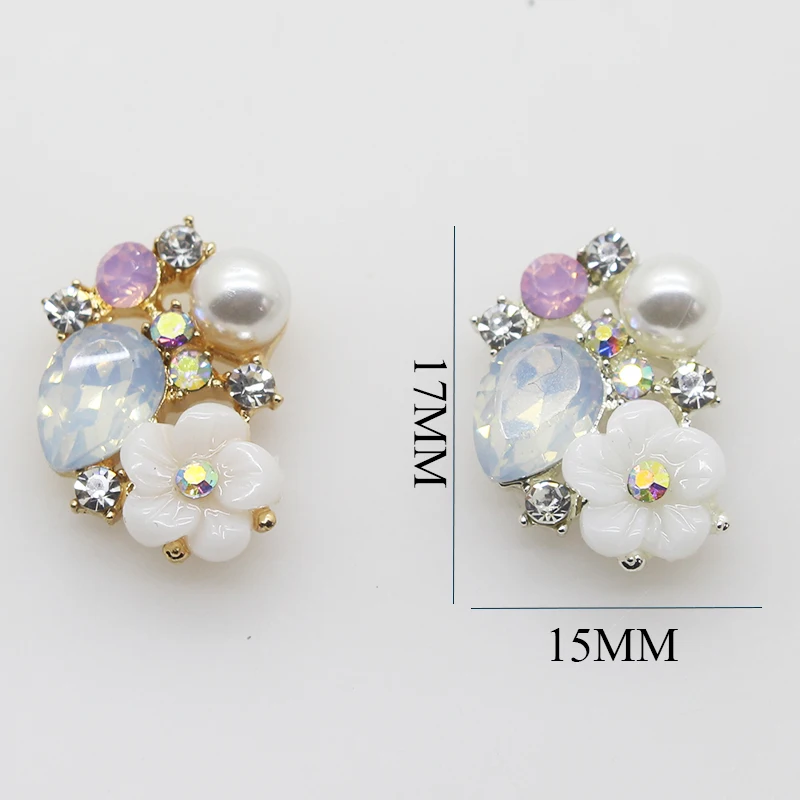 

10pcs/lot 17*15MM Flatback Snap Button for Clothes Sewing Craft for DIY Accessories Decorative Flower Metal Rhinestone Button