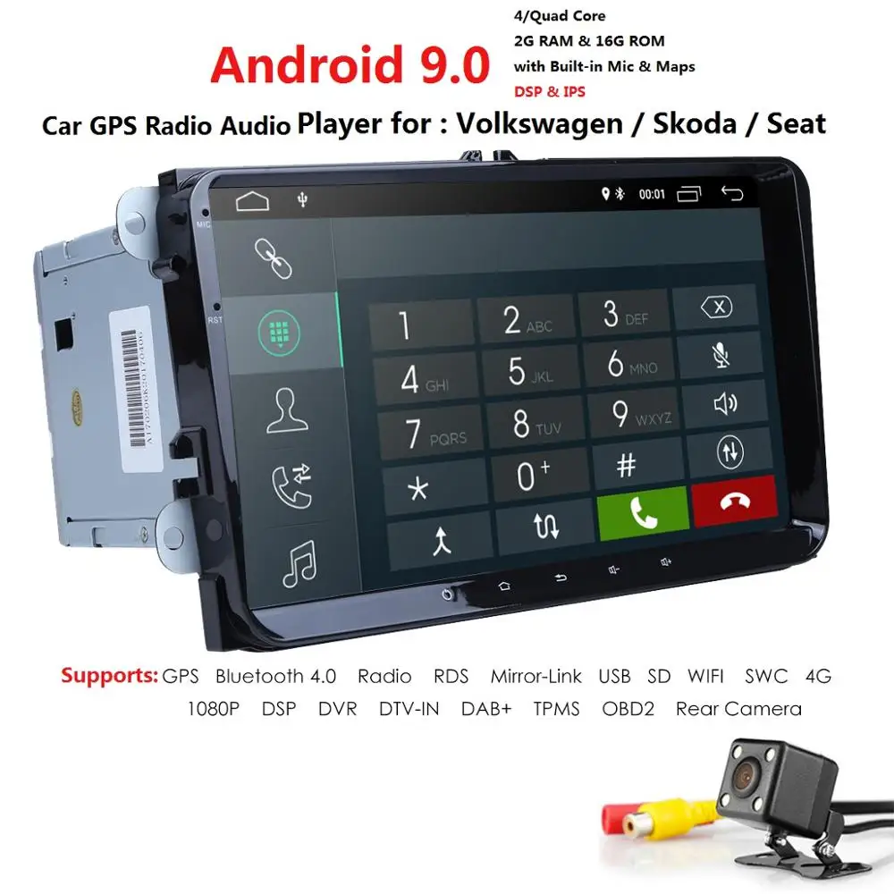 2 Din 9 дюймов четырехъядерный Android 0 автомобильный dvd GPS для VW Polo Jetta Tiguan passat b6 cc fabia