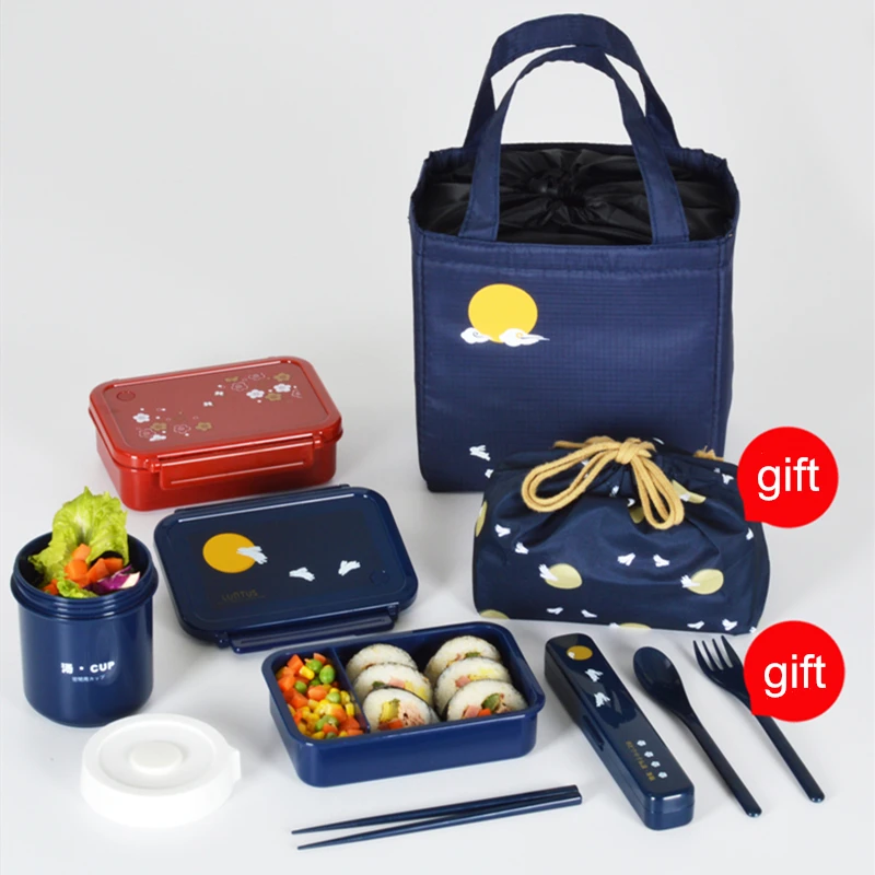 

Japanese style cartoon bento box plastic lunch boxes microwavable food containter tableware with bags spoons chopsticks