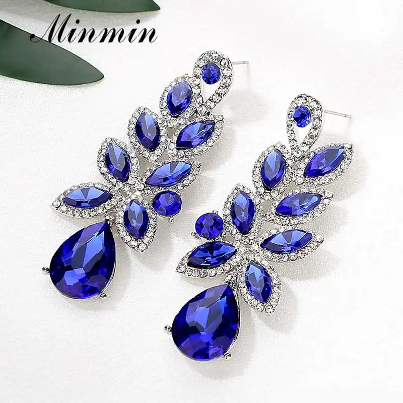Minmin милые серьги в форме листьев с кристаллами для женщин новый кластер цветок