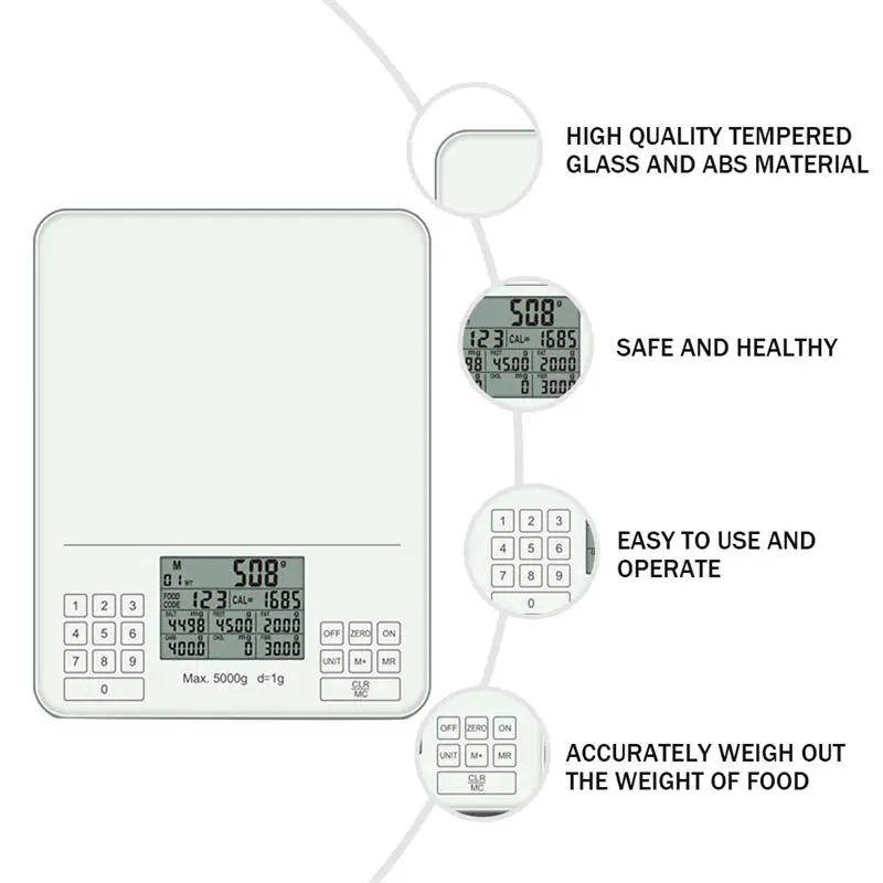 B&aacute;scula de cocina para alimentos, dispositivo sin bater&iacute;a, 5kg/0,1g, 1 unidad-4