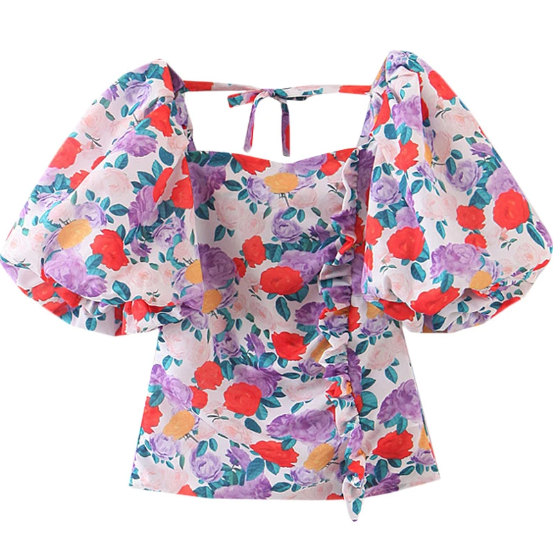 УКОРОЧЕННЫЙ ТОП во французском стиле с акварельным принтом ретро Большая