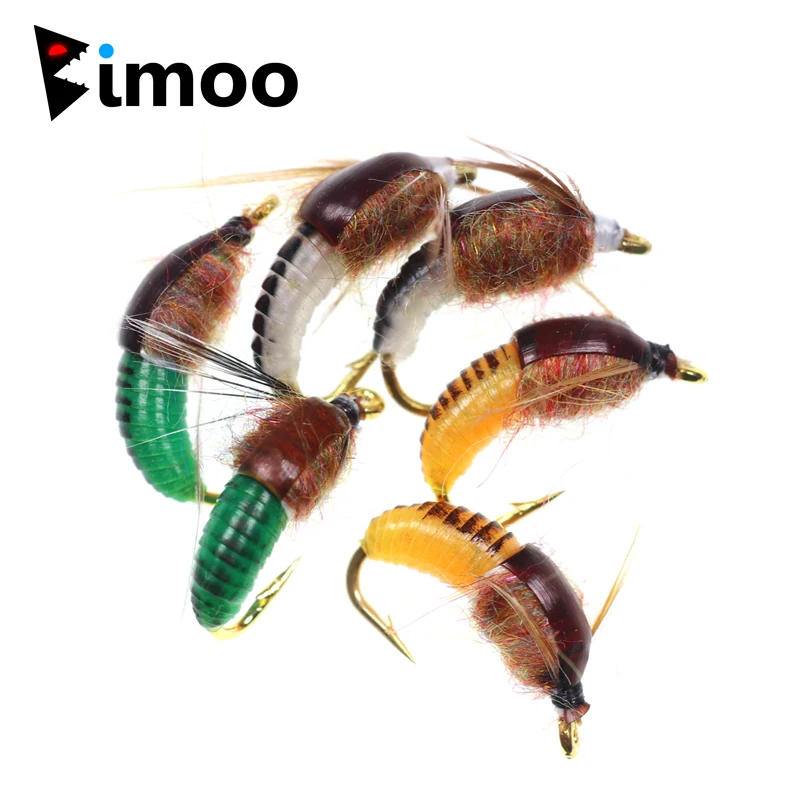 Bimoo 6 шт.#12 Реалистичная Nymph Scud Fly для ловли форели Nymphing искусственная приманка-насекомое приманка Caddis Nymph Fishing Fly