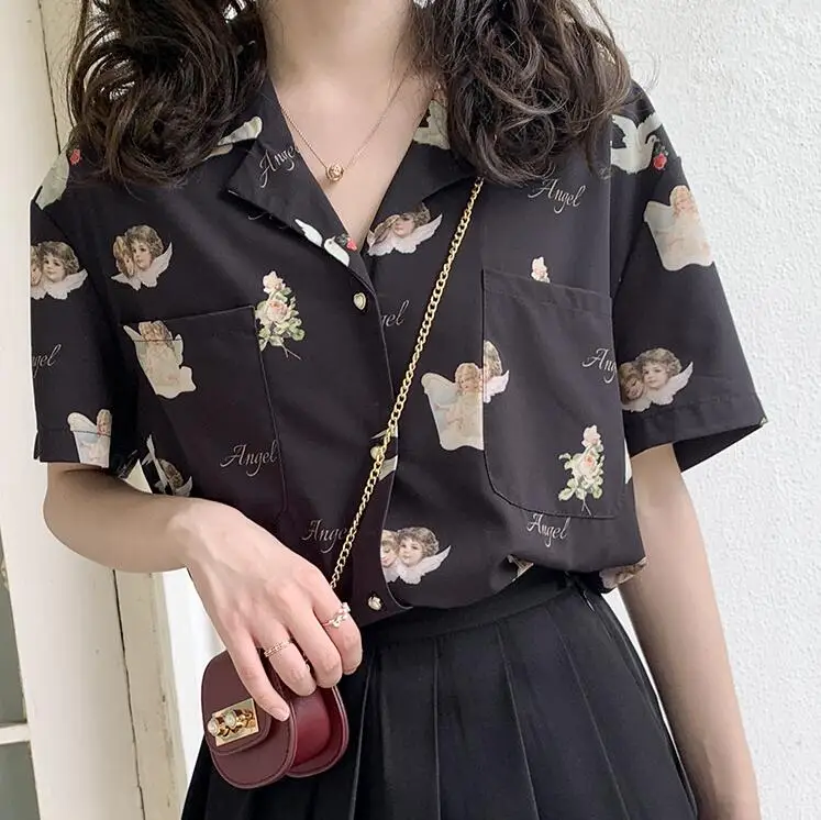 Летняя женская Свободная шифоновая рубашка с v образным вырезом и коротким