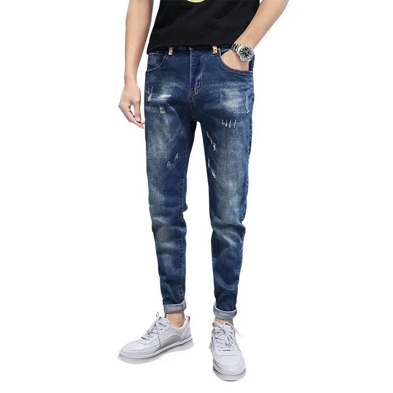 

Autumn New Hole In Youth Elastic Jeans Men's Cultivate Morality And Feet Male Han Edition Joker Leisure Trousers