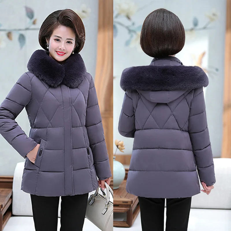 winter coat women  self-cultivation parka hooded solid color middle-aged and elderly mothers wear cotton jacket women plus size