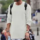 Мужские футболки, повседневный Однотонный свитер, трикотажная рубашка с круглым вырезом и длинным рукавом, пуловер, Топ
