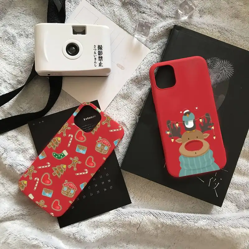 

Merry Christmas Deer Snowman Phone Case Candy Color for iPhone 6 7 8 11 12 s mini pro X XS XR MAX Plus