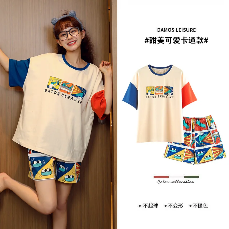 Летний пижамный комплект с круглым вырезом и короткими рукавами милые шорты
