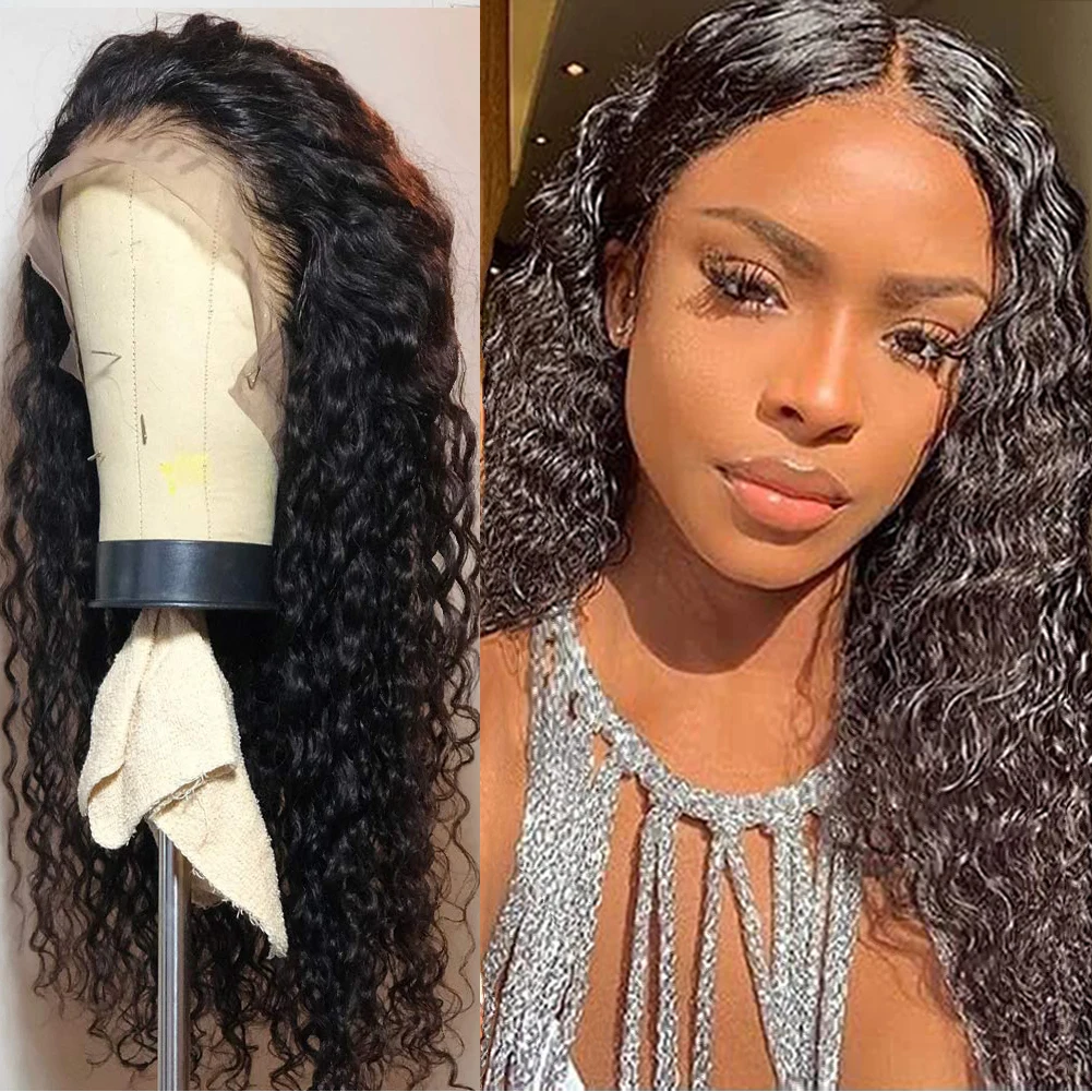 

RONGDUOYI Free Part Long Curly Wigs For Black Women Resistant Fiber Hair Pelucas De Mujer Synthetic Lace Frontal Glueless Wigs