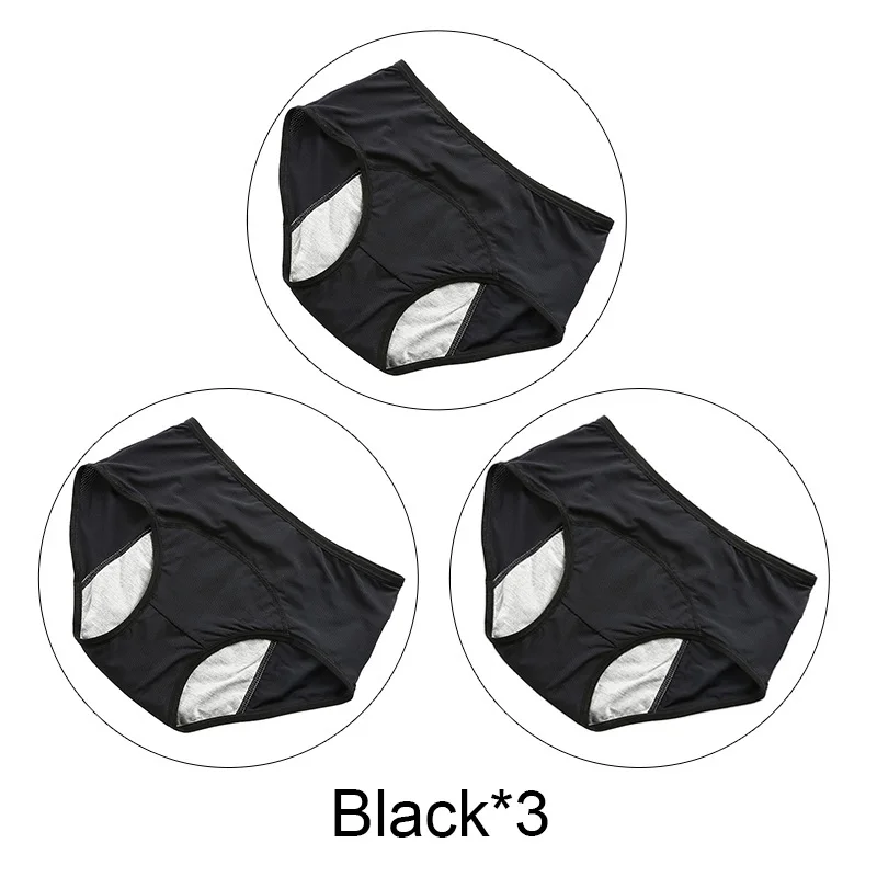 Black-3 3 шт./лот 5XL плюс Размер менструальные трусики женское нижнее белье хлопок период герметичные трусы период физиологические трусики нижнее белье - Цвет: Black-3