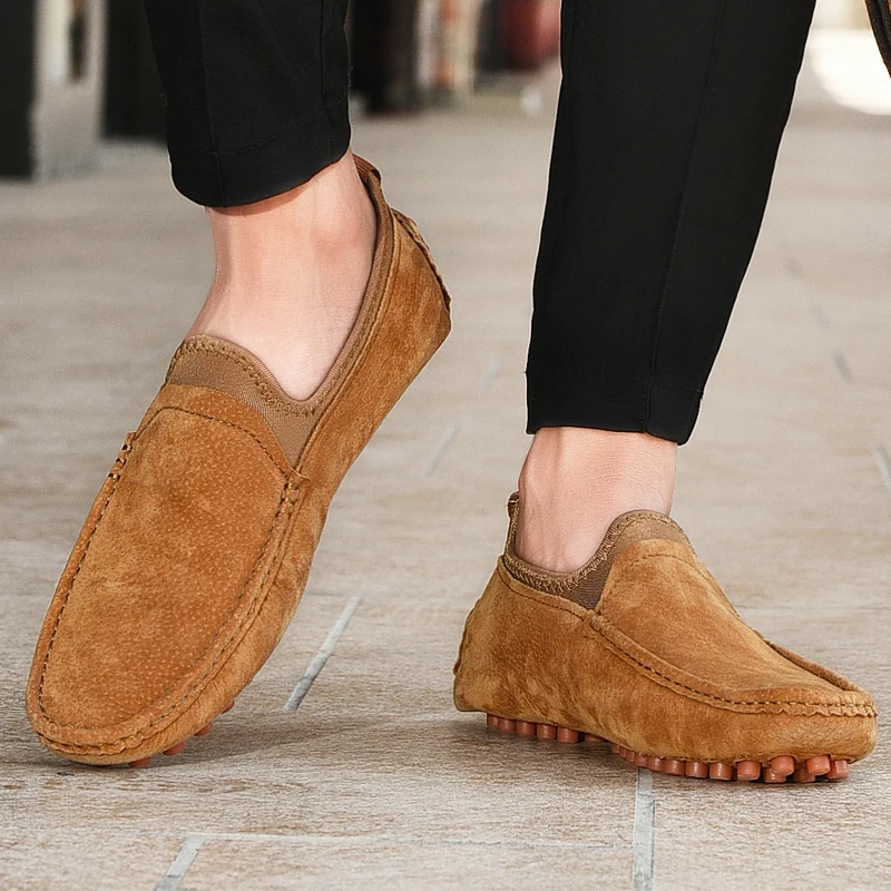 

Men Casual Shoes cow suede Leather Mens Loafers Moccasins Soft Breathable Slip on Boat Shoes fashion shoes For men big size 48