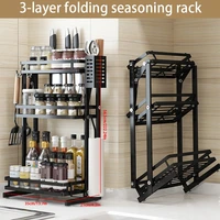 foldable spice rack 3 layers kitchen organizer knife storage shelf plastic wrap roll paper rack multifunction storage rack