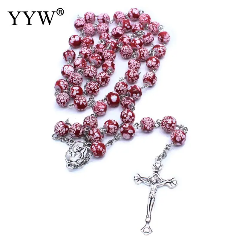 Стеклянная красная бусина четки ожерелье длинная цепочка кисточка крест кулон