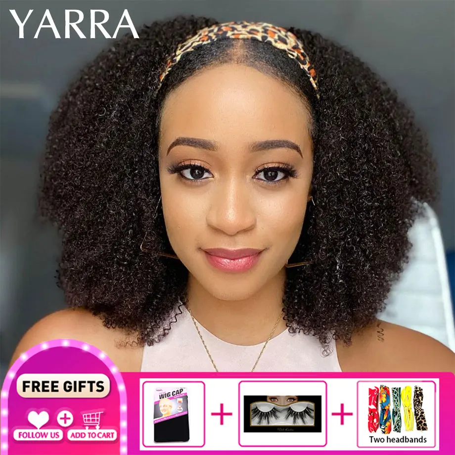 

Headband Wig Human Hair Afro Kinky Curly Brazilian Remy Hair Headband Scarf Wigs For Black Women Bomb Curly No Glue 180% Yarra