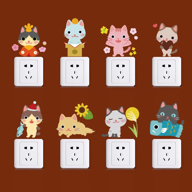 

1 Set Funny Cat Combination Wall Stickers Decorative Kitten Switch Stickers DIY Art Decals For Kids Room Wallpaper Bedroom Decor