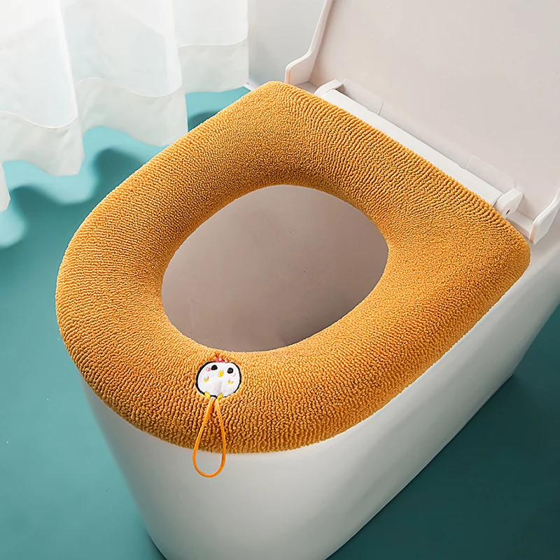 

Elastic Soft Thicken Short Plush Washable Toilet Seat Cushion with Ring Cartoon Commode Mat for Bathroom Washroom Fall Winter