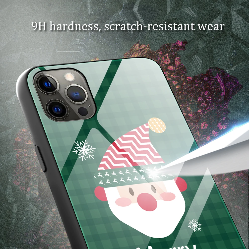 

Christmas Style Shockproof Glass Protective Case For IPhone 11 12 Pro Max SE 2020 Mini XS X XR XSMAX 8 7 6 Plus 6S