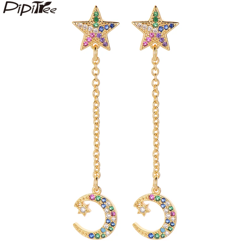 Модные серьги Pipitree с Луной и звездами медный кубический цирконий кристалл