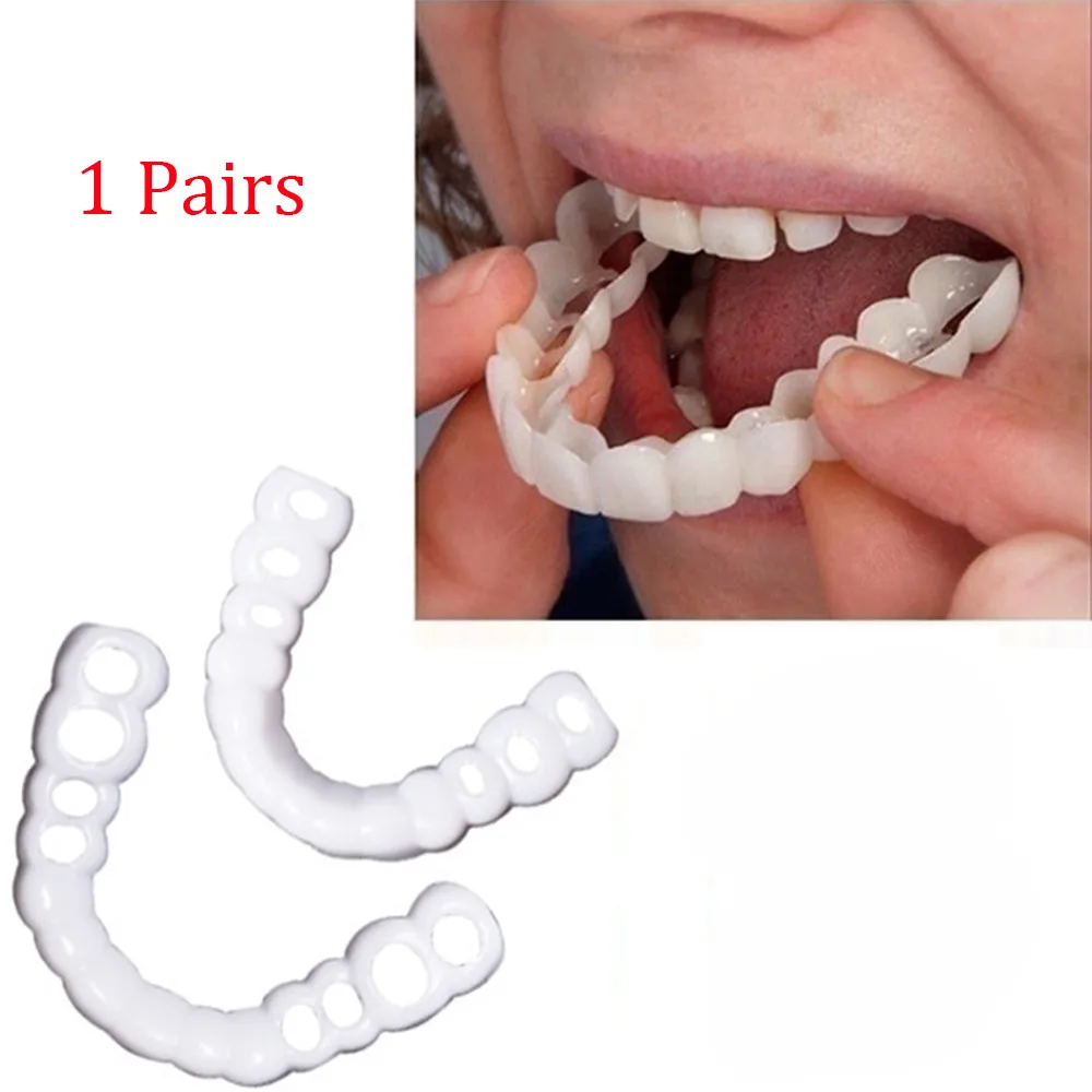 

Upper Lower Denture Teeth Whitening Fake Tooth Cover Comfort Fit Snap On Silicone Beauty Veneers Teeth Cosmetic