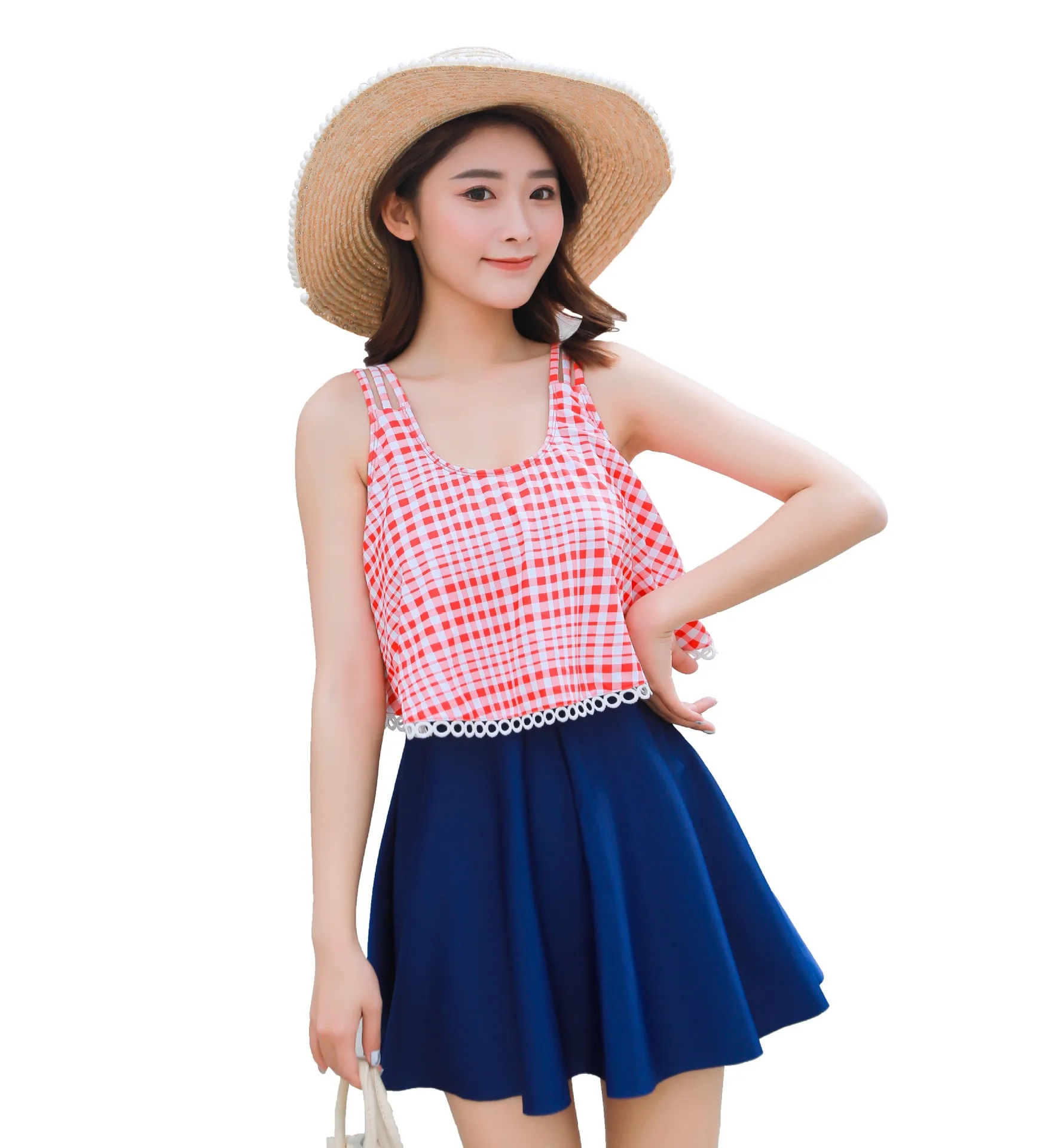 

Jumpsuit girl conservative student Xiao Fresh Day sweet small fragrance dress style belly-covering thin girl swimwear