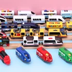 Детский Электрический поезд на радиоуправлении, локомотив, магнитный поезд, игрушка с литыми отверстиями, подходит для Brio, деревянная железная дорога, строительный поезд для детей